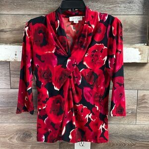Josephine Studio Ladies Floral Dress Blouse Top,Size Petite Small,Red and Black